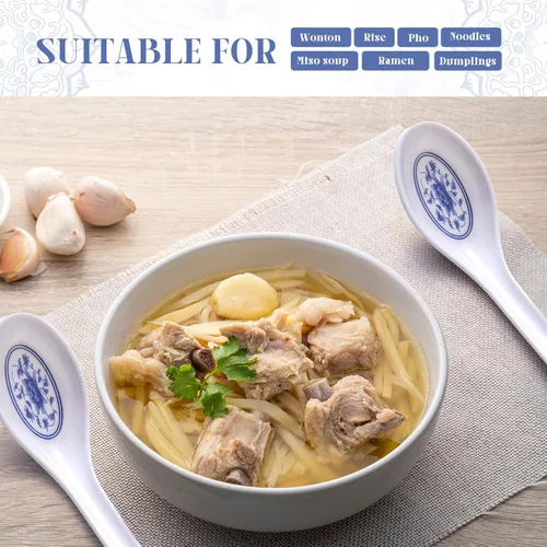 Miniatura 3 de Hushee 100 cucharas de sopa asiática china, cucharas de sopa de melamina grandes a granel, cucharas de ramen reutilizables japonesas, cuchara