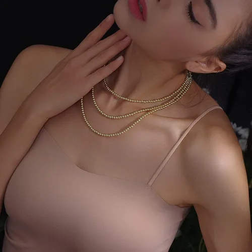 Miniatura 4 de Collar de cuentas de oro para mujer, collares de bolas de oro de 14 quilates de 0.157 in