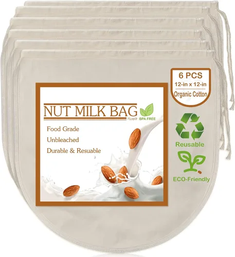Miniatura 9 de 3 bolsas de leche de nuez de 12 x 12 pulgadas, 100% algodón sin blanquear, colador de alimentos reutilizable para colar leche de almendra/avena