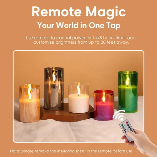 Miniatura 4 de Eywamage Juego de 3 velas LED de cristal verde, con forma de columna gruesa, funcionan con pilas, con control remoto, sin llama, parpadeantes