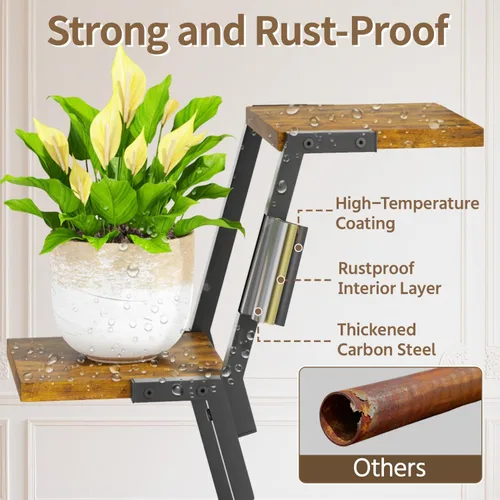 Miniatura 2 de LASZOLA Soporte para plantas de 5 niveles alto de madera y metal para interiores para macetas de servicio pesado, estante vertical grande