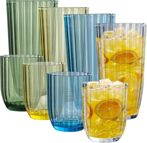 Miniatura 9 de Vasos de plástico acrílico transparente Highball Vasos de plástico reutilizables de 15 onzas (juego de 6) Apilables Vasos sin BPA