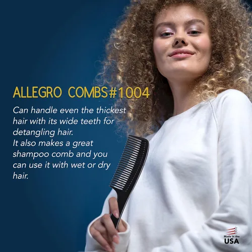 Miniatura 5 de Allegro Comb 1004 Peines desenredantes de dientes anchos para mujeres, estilistas, peine de pelo rizado para hombre, 2 piezas (negro)
