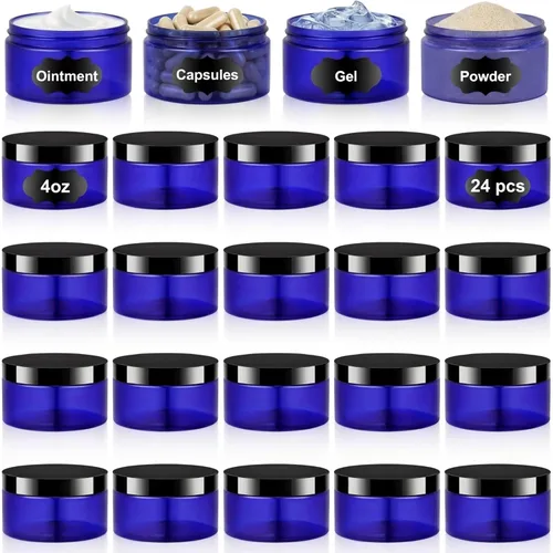 Miniatura 24 de Dandat 24 piezas 8 oz tarro de plástico con tapa y etiqueta recargable, contenedor redondo transparente vacío con muestras cosméticas PET blancas