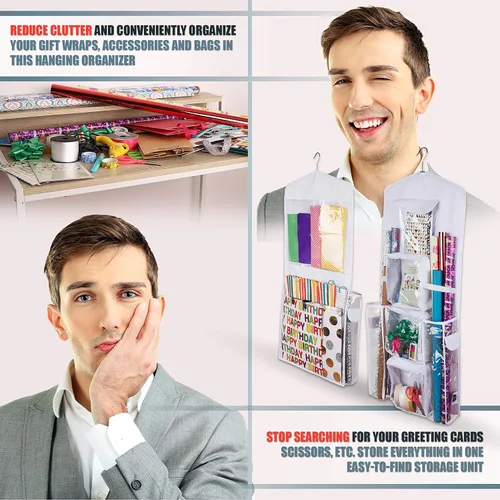 Miniatura 7 de Bolsa de regalo colgante de doble cara y organizador de papel de regalo (blanco)