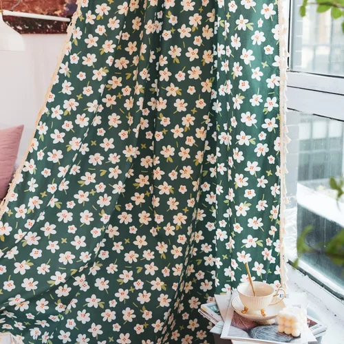 Miniatura 96 de Deeprove Cortinas bohemias para dormitorio, rayas huecas de ganchillo crema y estampado floral, tela de lino de algodón, con borlas beige bohemias