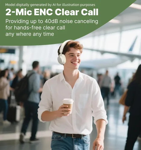 Miniatura 4 de Hmusic MS04 Auriculares Bluetooth con cancelación activa de ruido sobre la oreja 4-Mic Hybrid -40dB ANC Bluetooth Headset, 2-ENC Mic, 80H