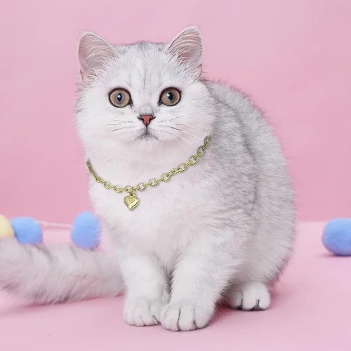 Miniatura 9 de HOWWFALY Collar para Perro y Cadena Collar para Gato de Acero Inoxidable Ajustable Collar en Forma de Corazón de Oro 18K para Mascotas Pequeñas