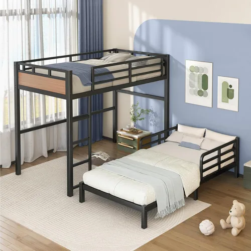 Miniatura 8 de Litera Twin XL sobre Twin XL, literas convertibles de metal que se pueden separar en cama alta y cama baja, estructura de cama resistente