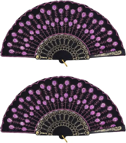 Miniatura 13 de Abanico de mano plegable español, abanicos de baile de flores, abanicos plegables de mano de verano para niñas y mujeres