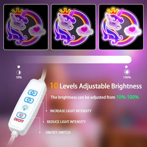 Miniatura 2 de Letrero de neón de unicornio para decoración de pared, 10 luces de neón de arco iris ajustables y regulables de colores para habitación de niñas