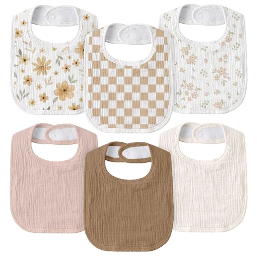 GLLQUEN BABY baberos de muselina para babeo para niños y niñas, paquete de 6 unidades, baberos ajustables para babeo y dentición, babero de algodón