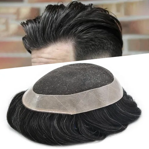 Miniatura 15 de Mens Toupee sistema de reemplazo de cabello humano europeo para hombres encaje tupé para hombres postizos para hombre pieza de pelo Protesis Capilar