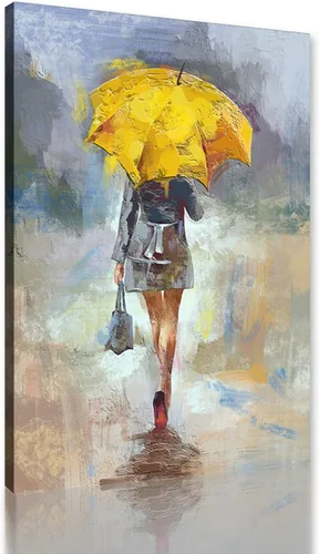 Miniatura 13 de Lienzo abstracto moderno para pared, póster de niña en vestido rojo caminando con paraguas azul, obra de arte para la decoración de pared