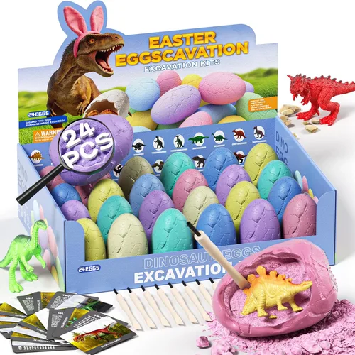 Miniatura 11 de Uregoio Kit de Excavación de 12 Huevos de Dinosaurio Juguetes para Niños, Kit de Excavación Sorpresa de Huevos de Dinosaurio con Lupa, Regalos
