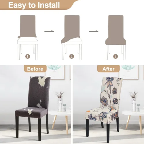 Miniatura 4 de SearchI Juego de 4 fundas para sillas de comedor, elásticas con estampado floral, fundas deslizables para sillas Parsons de spandex, removibles
