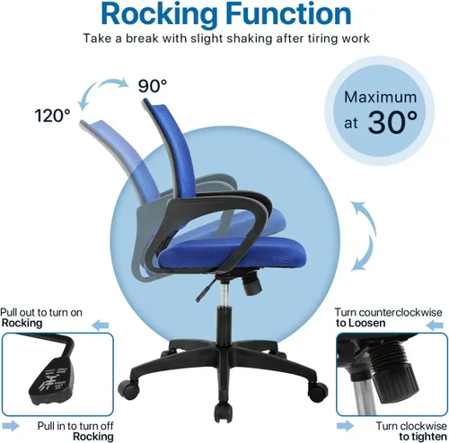 Miniatura 4 de Silla ergonómica de oficina para el hogar, silla de escritorio de malla con respaldo medio, silla de computadora con soporte lumbar, reposabrazos