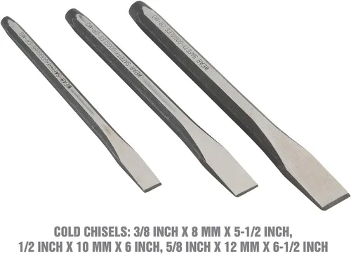 Miniatura 5 de OEMTOOLS 23996 - Juego de punzón y cincel, 11 piezas, corte, forma y punción, metales medianos y suaves, acero de aleación tratado térmicamente