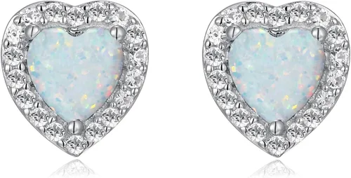 Miniatura 9 de Amazon Essentials Aretes de plata de ley con halo de corazón de zafiro blanco, (anteriormente colección Amazon)