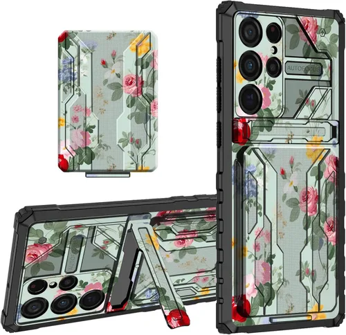 Miniatura 34 de Funda tipo cartera para Samsung Galaxy S22 Ultra con soporte para tarjeta de crédito y soporte de doble capa de policarbonato duro de PC suave TPU a