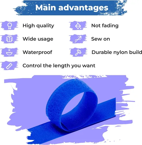 Miniatura 2 de Cinta de Velcro Cosible Azul Real de 1 Pulgada de Ancho No Adhesiva de 1 Yarda de Longitud Cinta de Velcro de Nailon Azul Juego de Sujetador de Tela