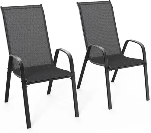 VINGLI Juego de 2 sillas de patio – Sillas de comedor apilables para exteriores con cómodas sillas de respaldo alto y reposabrazos para césped,