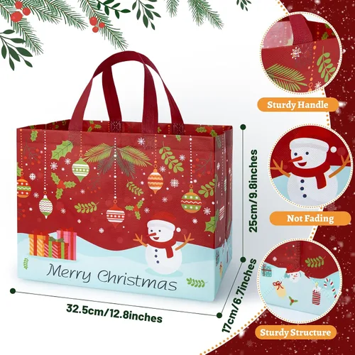 Miniatura 4 de Iioscre 8 piezas bolsas grandes de regalo de Navidad con asas, bolsas reutilizables no tejidas para regalos navideños, 12.8 x 9.8 x 6.7 pulgadas
