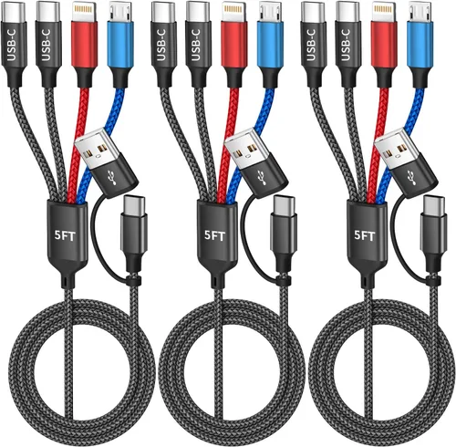 Miniatura 12 de Cable de carga múltiple 4 en 2 puertos tipo C, cables de carga USBA/C esenciales de viaje para múltiples dispositivos, cable de carga de teléfono