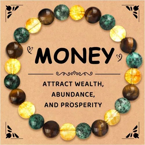 Miniatura 9 de Money Wealth Success Pulsera de protección para hombres y mujeres, 0.315 in, piedra natural, jade y citrino, ágata de la suerte, pulsera