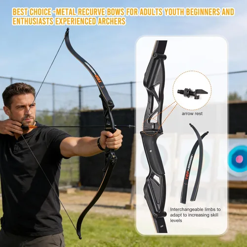 Miniatura 4 de TOPARCHERY Tiro con arco de 56 "Takedown Caza Recurve Bow Metal Riser Right Hand Longbow
