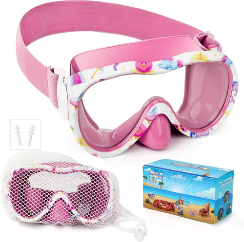 Miniatura 9 de Gafas de natación para niños, antifugas, máscara de Snork con cubierta de nariz y correa de tela elástica, gafas de natación con protección UV