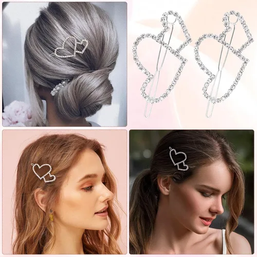 Miniatura 7 de HINZIC 5 pinzas para el cabello con forma de corazón hueco, estilo bohemio, con cristales brillantes, para San Valentín, accesorios para tocado