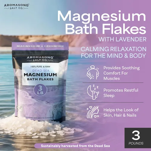 Miniatura 8 de Aromasong Copos de magnesio del mar muerto, paquete resellable de 12 libras con copos de magnesio de 3 libras con lavanda 100% natural