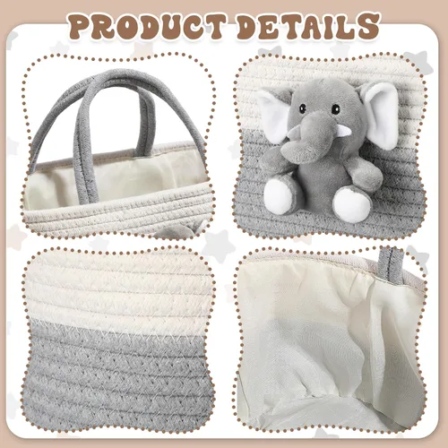Miniatura 6 de FoldTier Organizador de pañales de elefante, carrito de almacenamiento para guardería, con asa, cesta de baby shower, regalo de baño de bebé