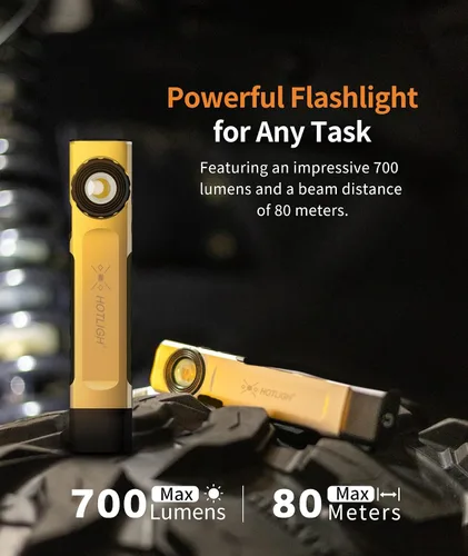 Miniatura 2 de HOTLIGH Linterna recargable magnética - 700 lúmenes linterna LED con diseño de clip, linterna plana para reparación de coches/campamento/emergencia