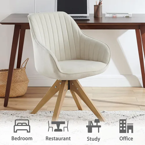 Miniatura 7 de Art Leon Silla giratoria moderna de mediados de siglo, con patas de madera de roble, silla de escritorio sin ruedas, sillón para escritorio