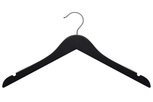 Miniatura 4 de NAHANCO Percha de madera para camisas, 17 pulgadas, color negro brillante con gancho cromado (paquete de 100)