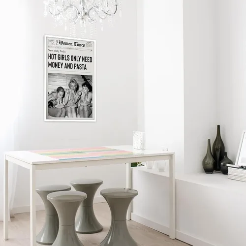 Miniatura 5 de Arte de pared vintage de periódico blanco y negro para niñas, comida de chica caliente, pasta italiana, pósteres divertidos para habitación de Negro