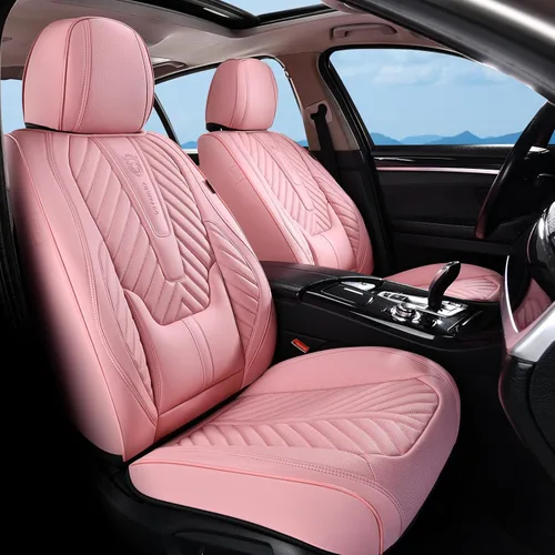 Miniatura 39 de Coverado Fundas de asiento de automóvil, juego completo de fundas de asiento de cuero sintético, fundas protectoras de asiento de lujo, ajuste Rojo