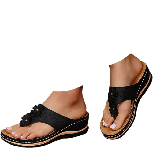 Chanclas para mujer 2026, soporte de arco de flores, sandalias ortopédicas sin cordones con puntera abierta, bucle ajustable, sandalias de cuña de