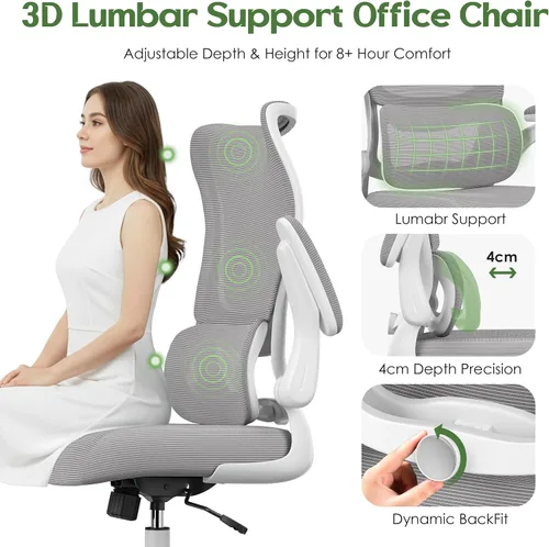 Miniatura 4 de Silla de oficina ergonómica de escritorio, cómoda silla de oficina de malla con respaldo alto con ruedas de apoyo lumbar, sillas de oficina