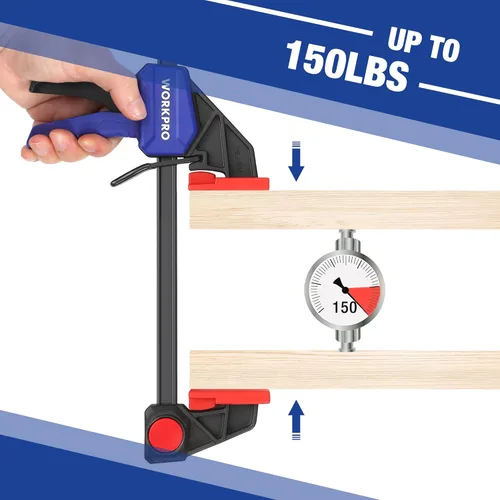 Miniatura 2 de WORKPRO Abrazaderas de barra para carpintería, paquete de 6 abrazaderas/esparcidores con una sola mano, juego de abrazaderas de madera de 6 pulgadas