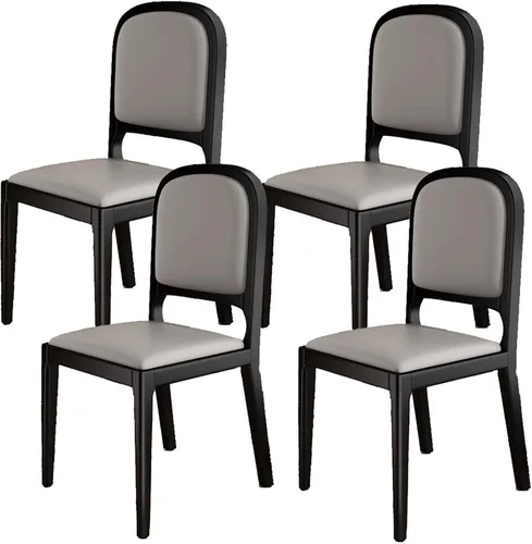 Miniatura 11 de Leather Seat Dining Room Chair with Back, Wooden Dining Chairs Set Kitchen Chair, Dining Room Chairs Armless Seat for Kitchen Living Room Black+khaki