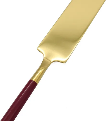 Miniatura 9 de Koyal Wholesale Juego de cuchillo y servidor para pastel de boda burdeos, cortador de pasteles y servidor con mango dorado para novia y novio, juego