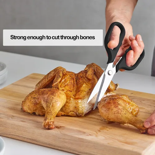 Miniatura 6 de Misen Tijeras de cocina resistentes, cómodas tijeras ambidiestras para carne, aves, hierbas y más, fáciles de limpiar, acero inoxidable alemán, Rojo