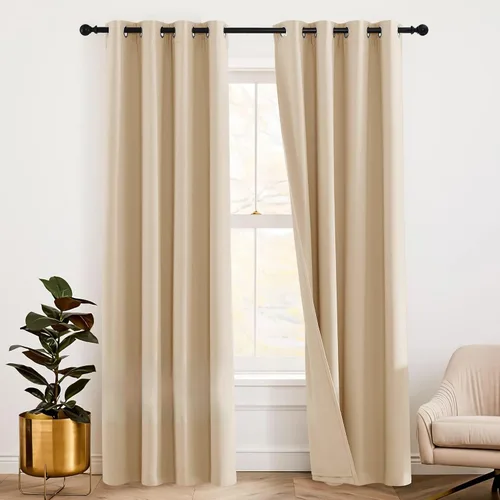 Miniatura 57 de RYB HOME 3 en 1 insonorizadas - oscurecedoras - cortinas de lino con aislamiento, cortinas de ahorro de energía con bloqueo de ruido para Lino blanco