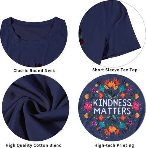 Miniatura 6 de Camisetas de profesor para mujer, camiseta con texto en inglés "Be Kindness", camisetas de salud mental, camiseta bohemia con gráficos florales