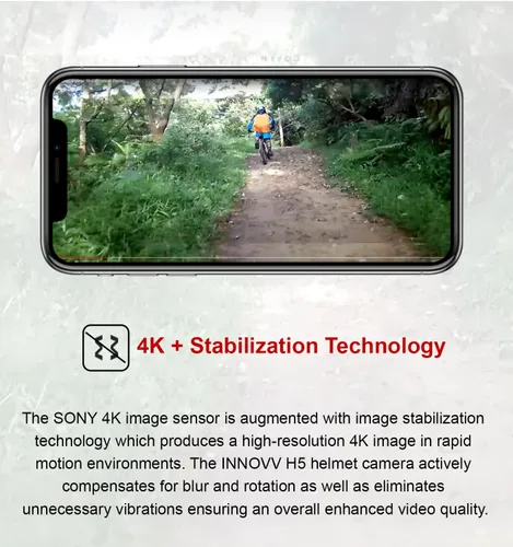 Miniatura 3 de INNOVV Cámara H5 para casco de motocicleta 4K 30 fps con Wi-Fi, tecnología electrónica de estabilización de imagen, batería recargable, interfaz