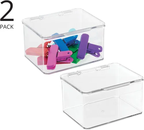mDesign Caja organizadora de plástico para despensa de cocina y nevera, contenedores con tapa con bisagras para estantes o gabinetes, capacidad para