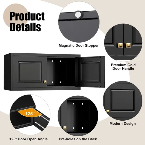 Miniatura 4 de Armario de almacenamiento de metal con puertas, armario pequeño de armario, armario de pared de almacenamiento negro, gabinetes de ropa de 15